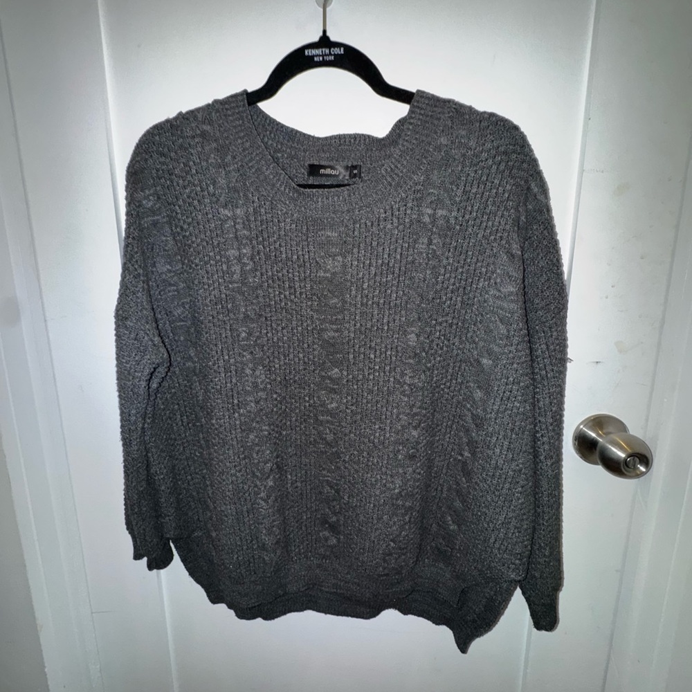 Millau (LF Brand) Gray Crew Neck Cable Knit Sweater